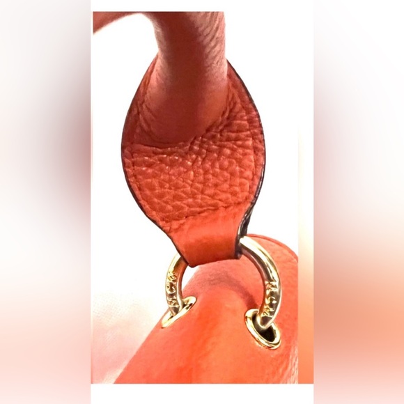 MCM Handbags Orange Leather Satchel Purse Small Tote Visetos Logo Studs Bag - Picture 4 of 10